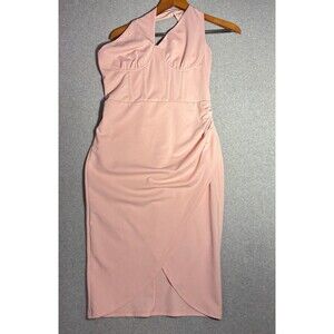 Women’s Medium Kancy Kole Pink Halter Midi Dress Ruched Bodycon Cocktail NWT